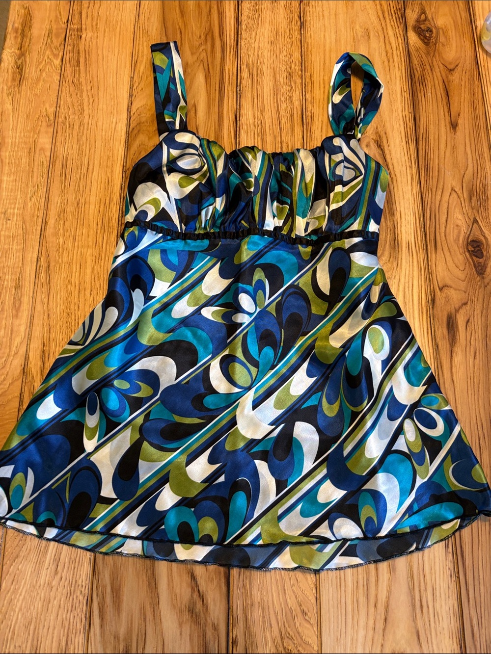 Blue Multi-Pattern Satin Top with Straps by Byline